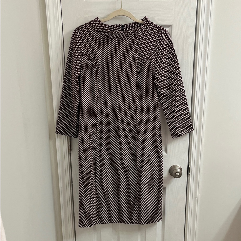 Talbots Maroon, White, and Black Boat Neck Fall dress with 3/4 length sleeves